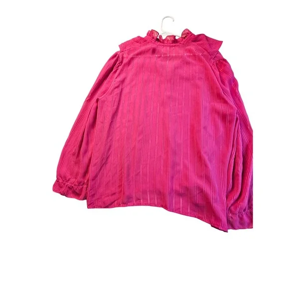 Vintage Ship n Shore‎ Pink Striped Ruffle Neck Button Blouse Top - Picture 6 of 9